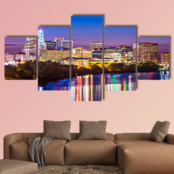Hartford, Connecticut skyline over the Connecticut River multi panel canvas wall art