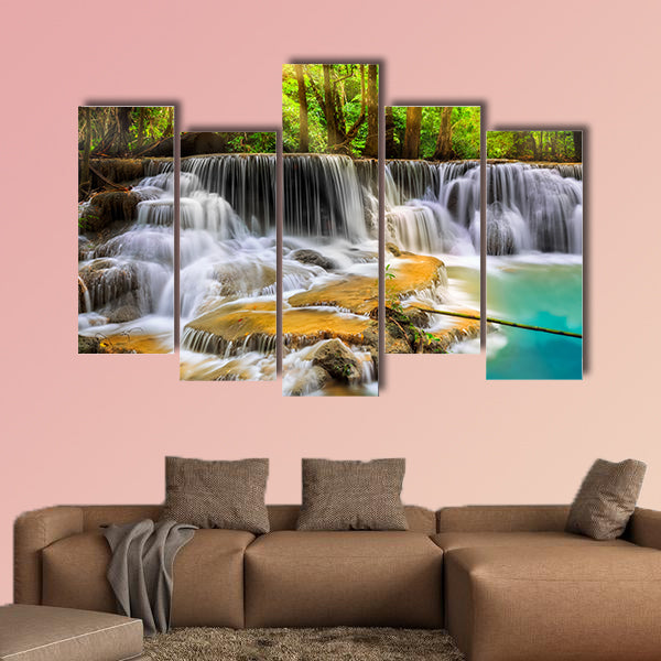 Level five of Erawan Waterfall in Kanchanaburi Province, Thailand multi panel canvas wall art