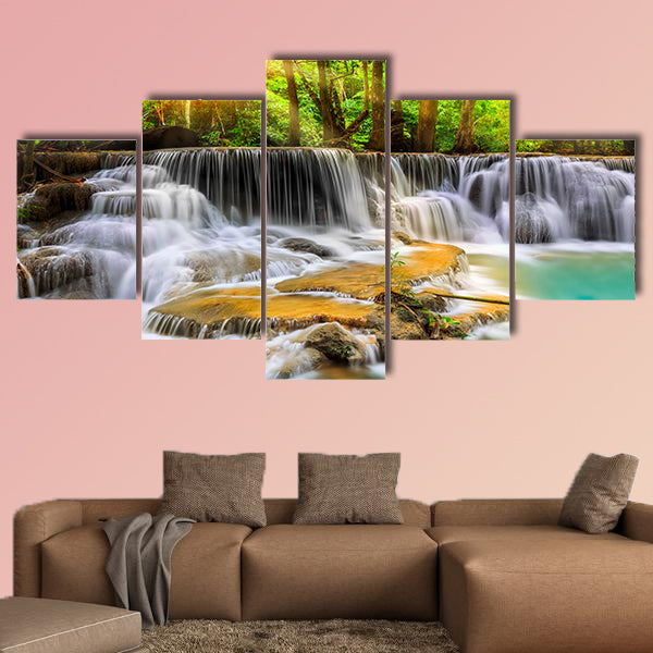 Level five of Erawan Waterfall in Kanchanaburi Province, Thailand multi panel canvas wall art