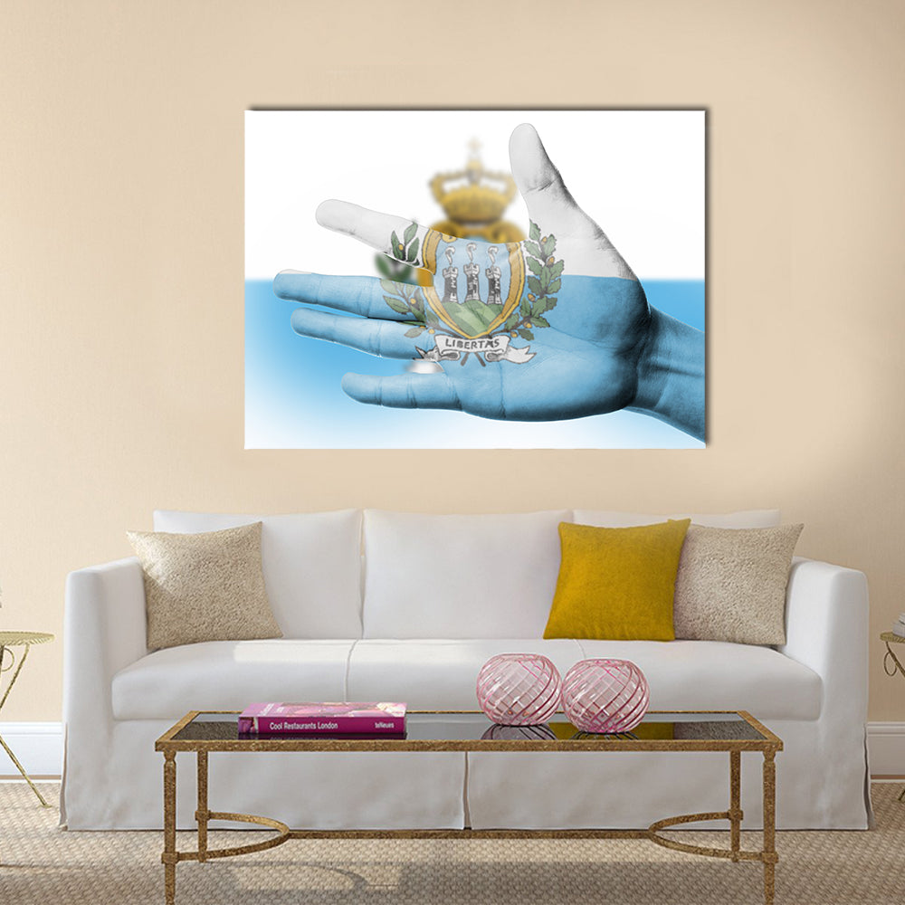 Cheering fan with painting national San Marino flag with your hand for cheer your national sport Multi panel canvas wall art