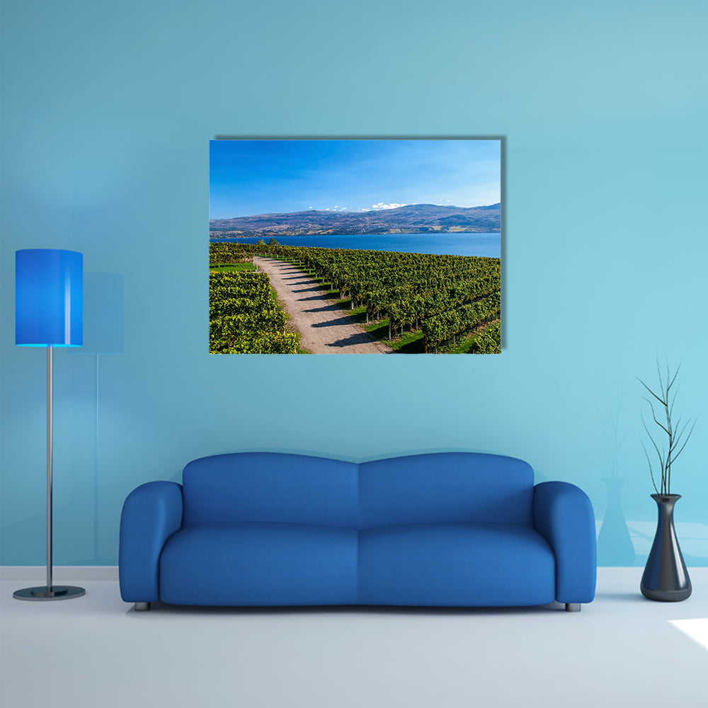 View from Mission Hill Winery of Lake Okanagan and the mountains multi panel canvas wall art