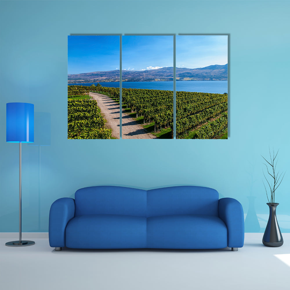 View from Mission Hill Winery of Lake Okanagan and the mountains multi panel canvas wall art