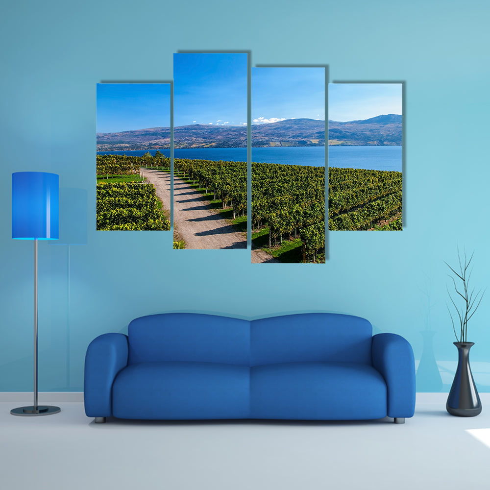 View from Mission Hill Winery of Lake Okanagan and the mountains multi panel canvas wall art
