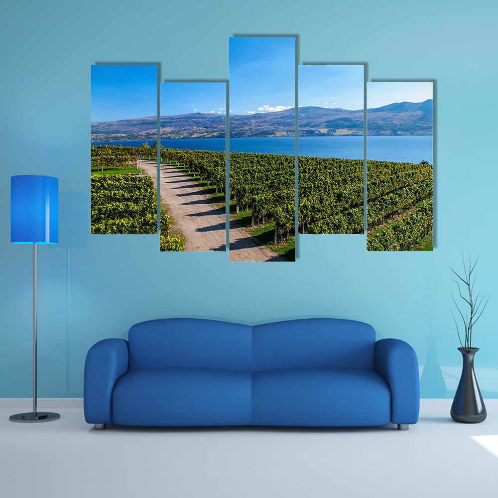 View from Mission Hill Winery of Lake Okanagan and the mountains multi panel canvas wall art