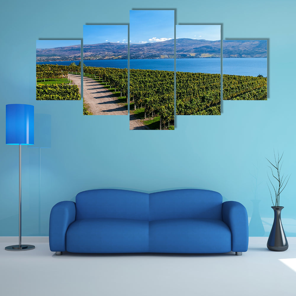 View from Mission Hill Winery of Lake Okanagan and the mountains multi panel canvas wall art