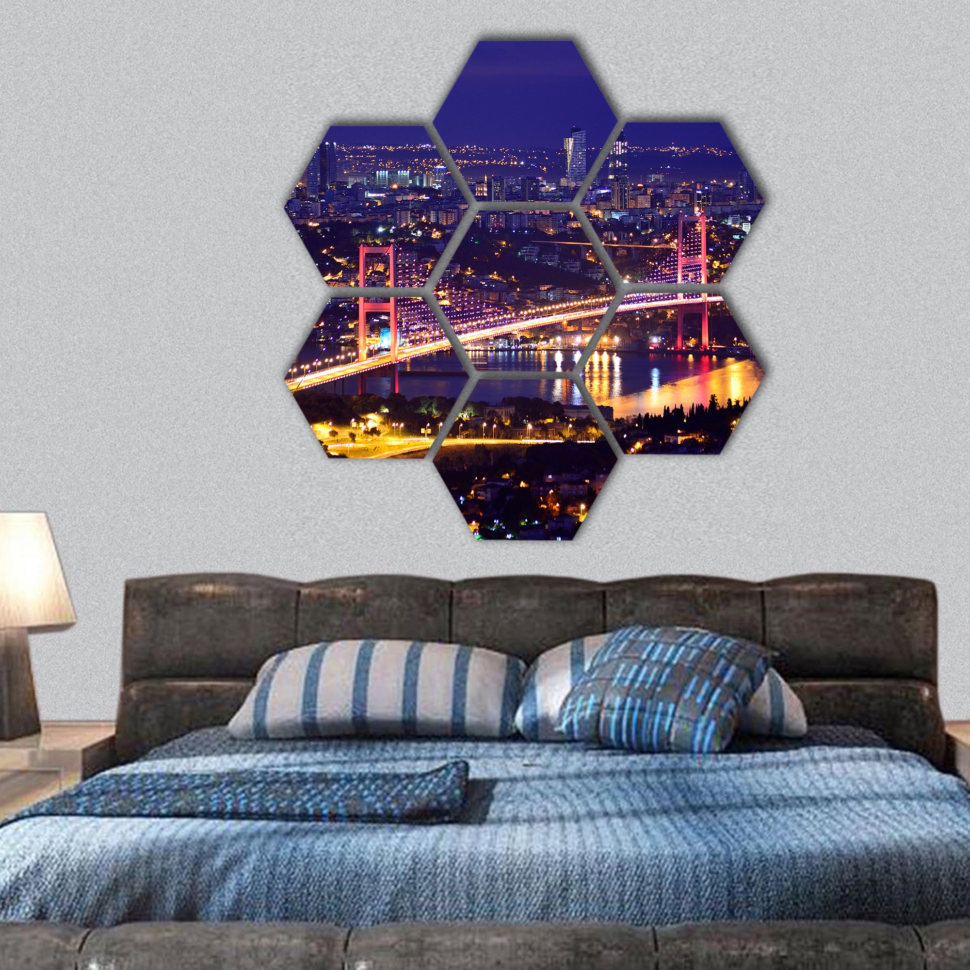 Bosphorus bridge Istanbul Turkey hexagonal canvas wall art