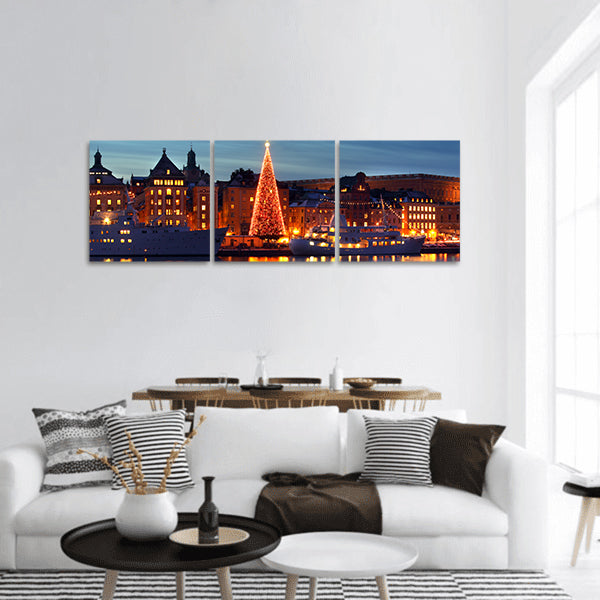Stockholms old city with christmas tree Panoramic Canvas Wall Art