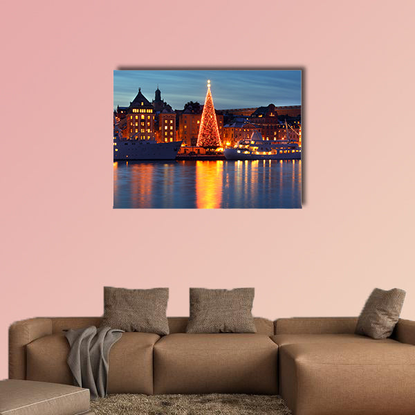 Stockholm old city with Christmas tree multi panel canvas wall art