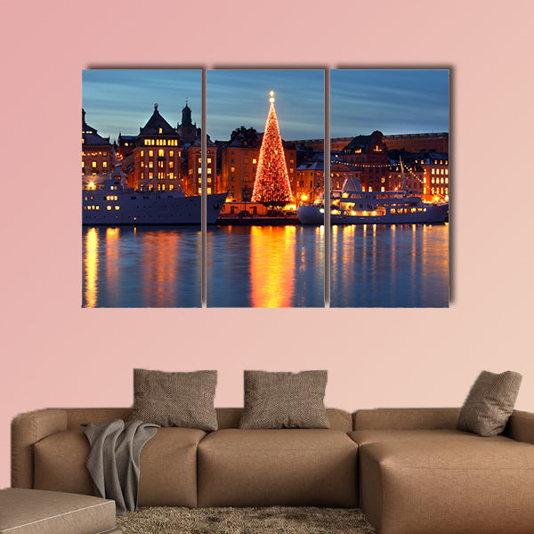 Stockholm old city with Christmas tree multi panel canvas wall art
