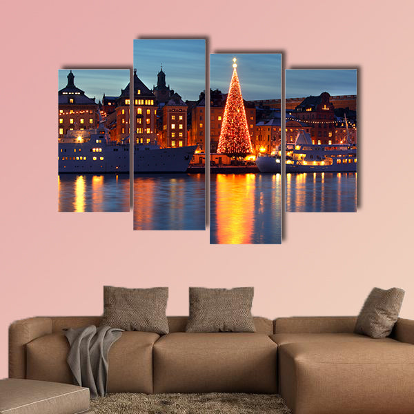 Stockholm old city with Christmas tree multi panel canvas wall art