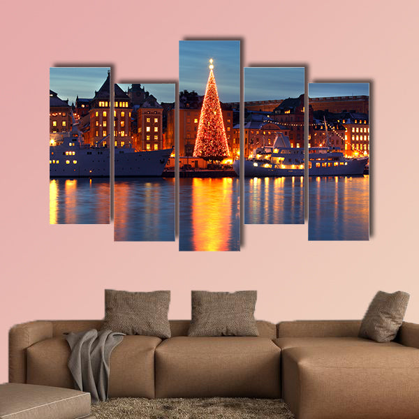 Stockholm old city with Christmas tree multi panel canvas wall art