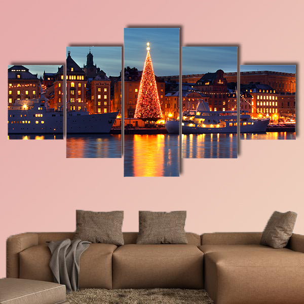 Stockholm old city with Christmas tree multi panel canvas wall art