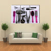 Hairdressing Tools on White Wooden Table Close-up Multi Panel Canvas Wall Art