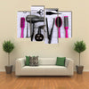 Hairdressing Tools on White Wooden Table Close-up Multi Panel Canvas Wall Art