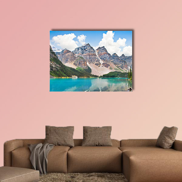 Beautiful landscape with Rocky Mountains and famous Moraine Lake multi panel canvas wall art