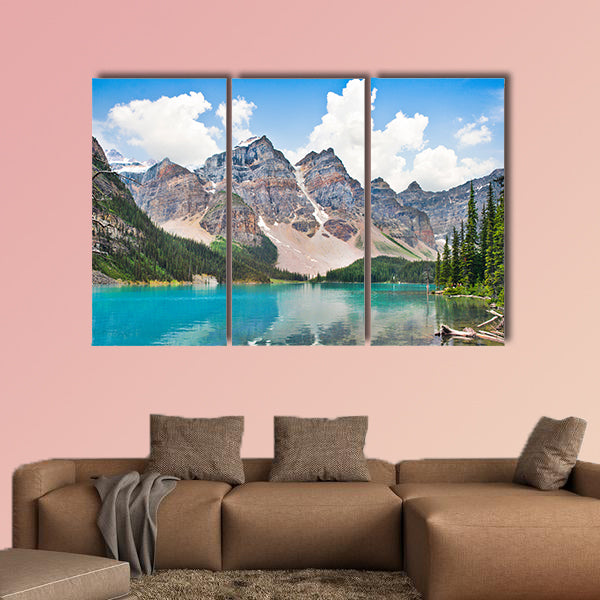 Beautiful landscape with Rocky Mountains and famous Moraine Lake multi panel canvas wall art
