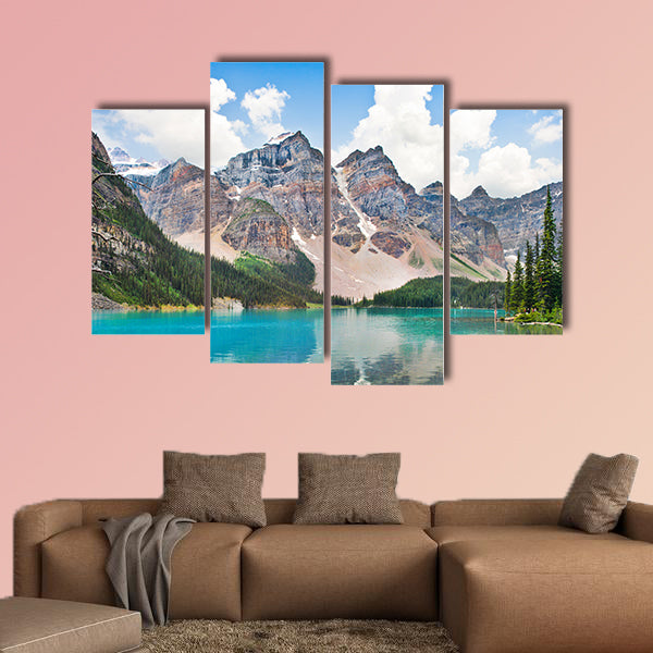 Beautiful landscape with Rocky Mountains and famous Moraine Lake multi panel canvas wall art