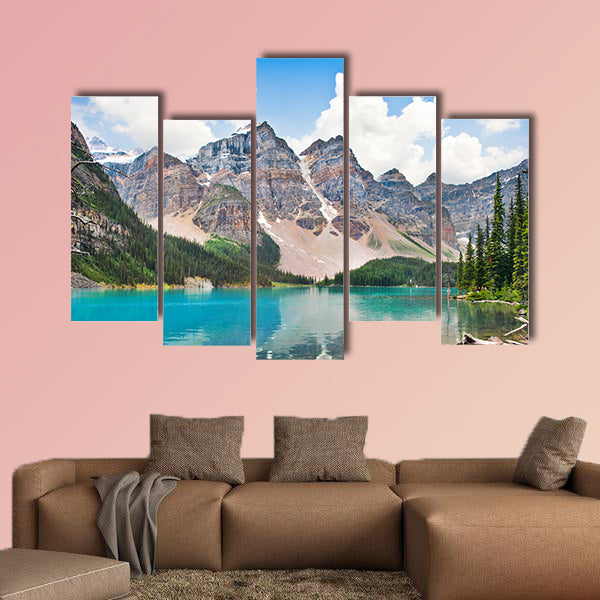 Beautiful landscape with Rocky Mountains and famous Moraine Lake multi panel canvas wall art