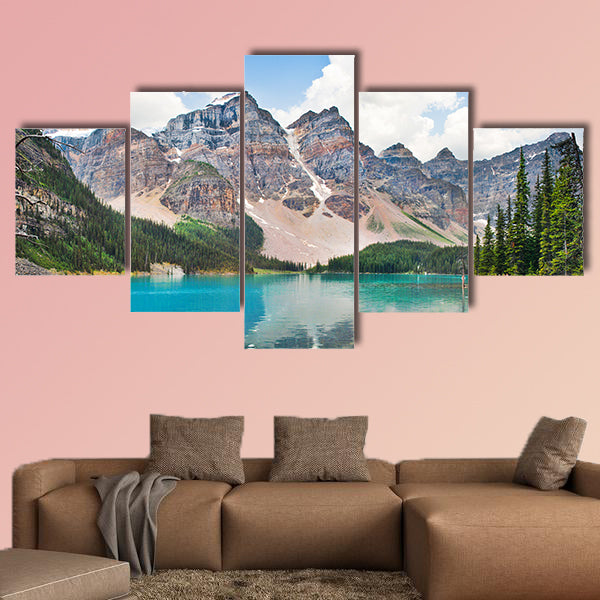 Beautiful landscape with Rocky Mountains and famous Moraine Lake multi panel canvas wall art