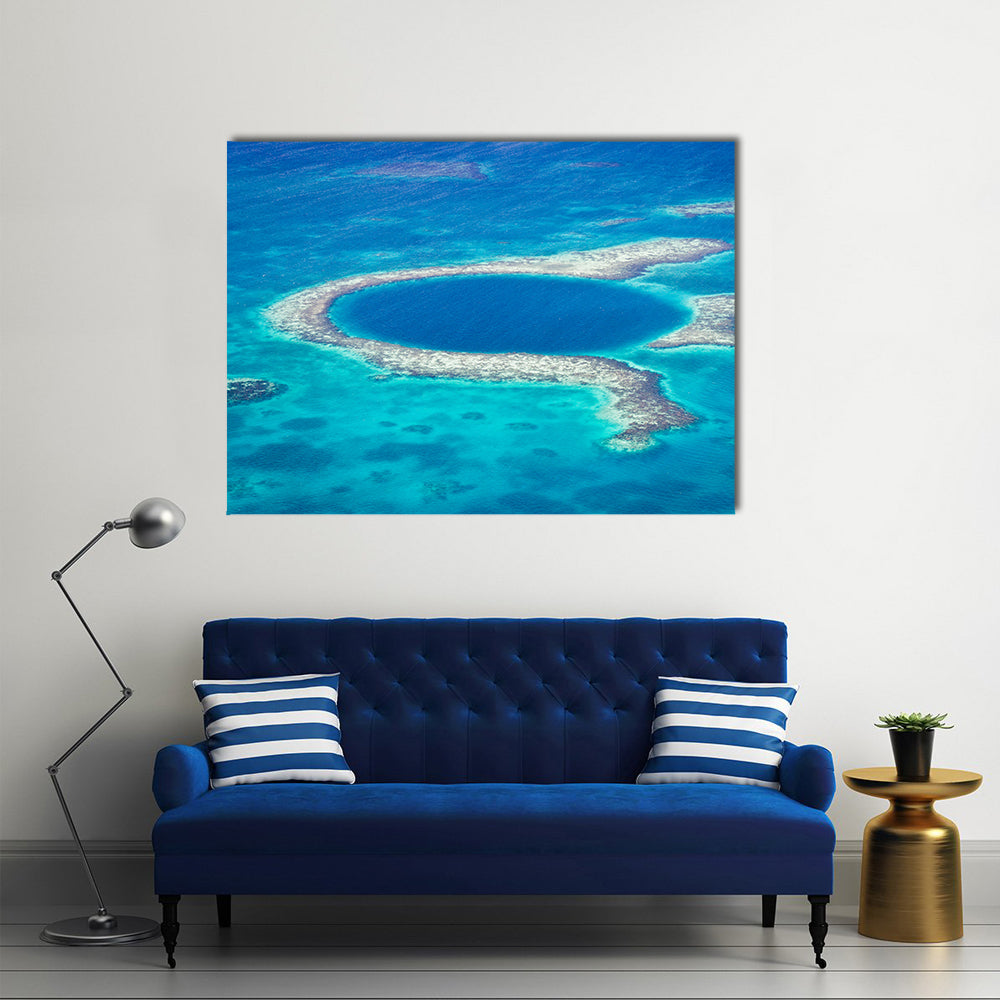 Aerial view of the great blue hole of the coast of Belize Multi panel canvas wall art