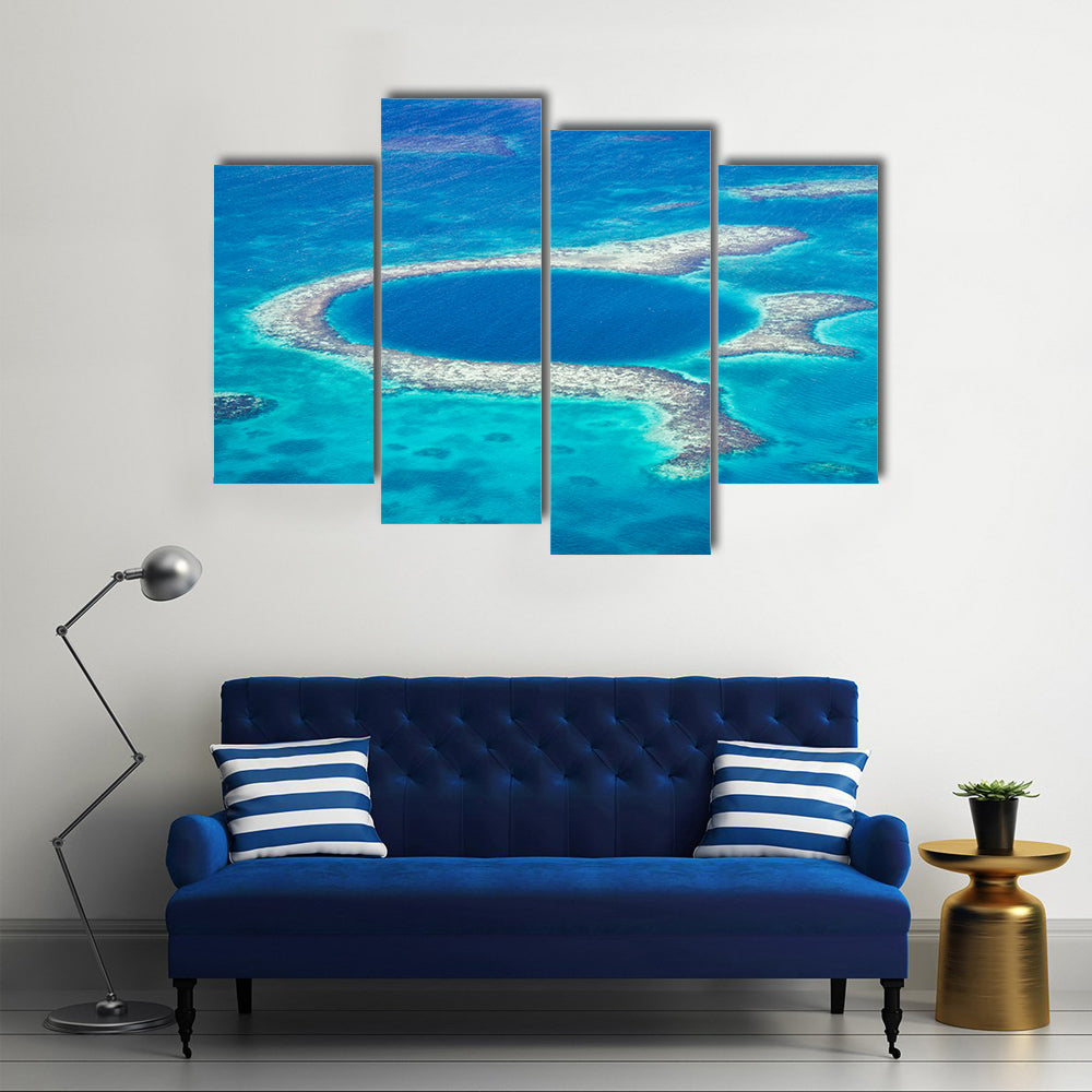 Aerial view of the great blue hole of the coast of Belize Multi panel canvas wall art