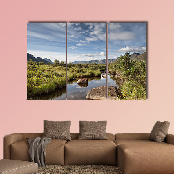 Peaceful rambling creek in Yukon Territory near Tombstone on the Dempster Highway Multi panel canvas wall art
