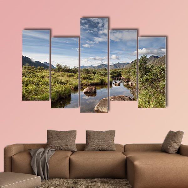 Peaceful rambling creek in Yukon Territory near Tombstone on the Dempster Highway Multi panel canvas wall art