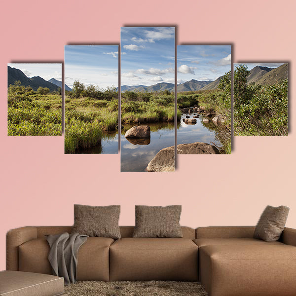 Peaceful rambling creek in Yukon Territory near Tombstone on the Dempster Highway Multi panel canvas wall art