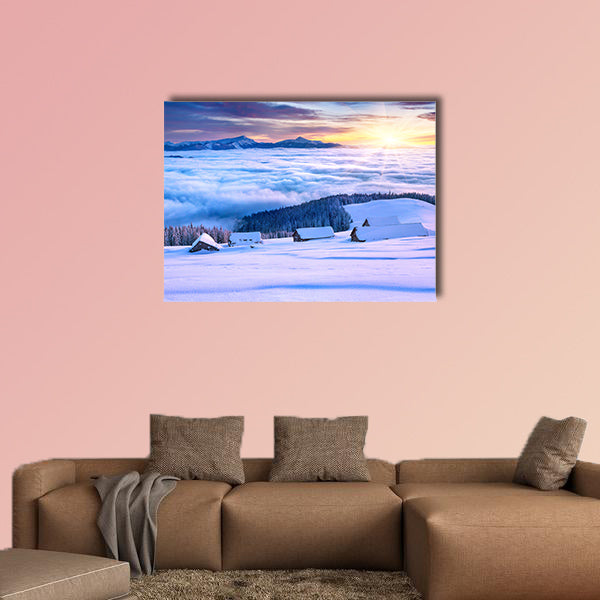 Colorful winter morning in the mountains Mountain valley Pozharska, multi panel canvas wall art