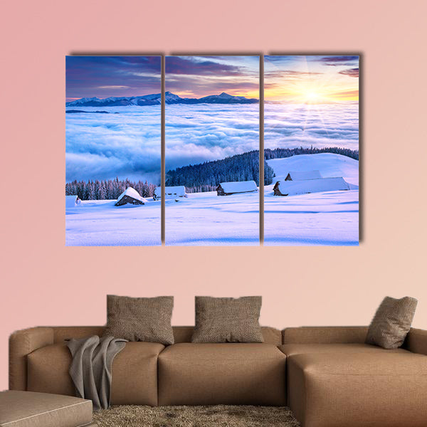 Colorful winter morning in the mountains Mountain valley Pozharska, multi panel canvas wall art
