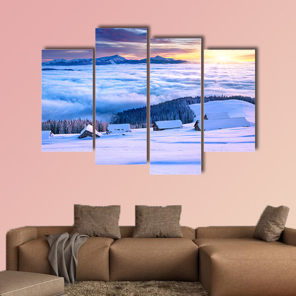Colorful winter morning in the mountains Mountain valley Pozharska, multi panel canvas wall art