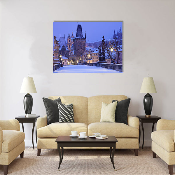 Czech Republic - Prague - Charles Bridge in winter morning Multi Panel Canvas Wall Art