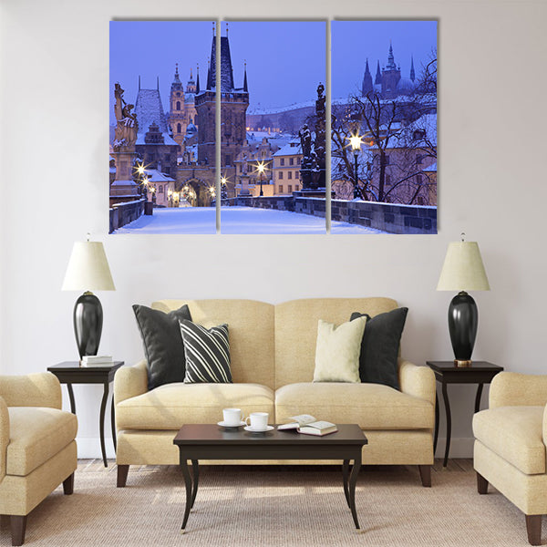 Czech Republic - Prague - Charles Bridge in winter morning Multi Panel Canvas Wall Art
