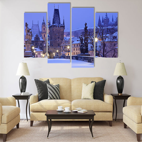 Czech Republic - Prague - Charles Bridge in winter morning Multi Panel Canvas Wall Art