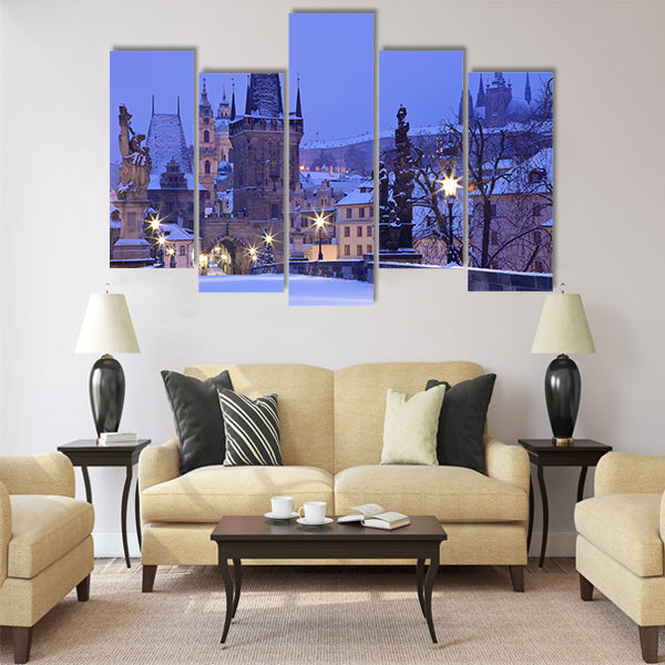 Czech Republic - Prague - Charles Bridge in winter morning Multi Panel Canvas Wall Art