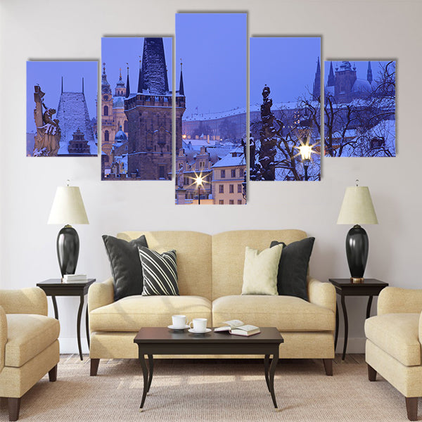 Czech Republic - Prague - Charles Bridge in winter morning Multi Panel Canvas Wall Art
