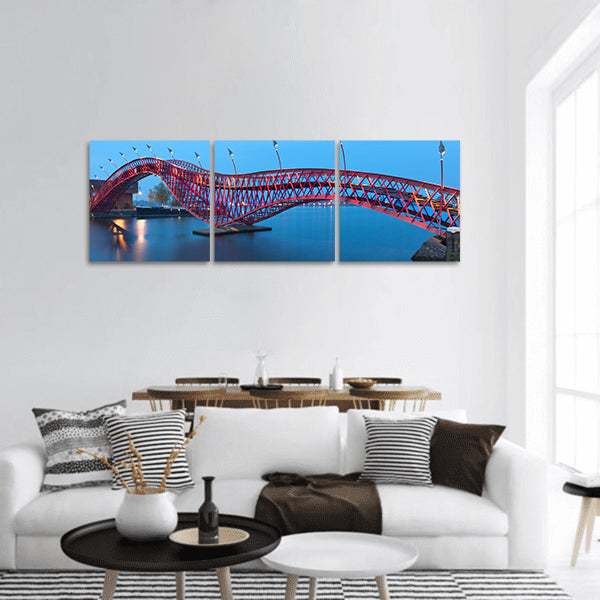 Python Bridge in Amsterdam, Netherlands ,night landscape, panoramic canvas wall art