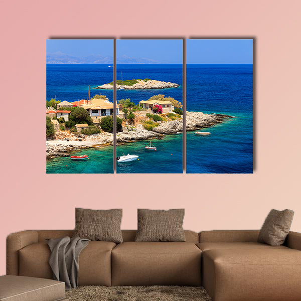 The Idyllic little town at the sea on the island of Zakynthos in summer multi panel canvas wall art