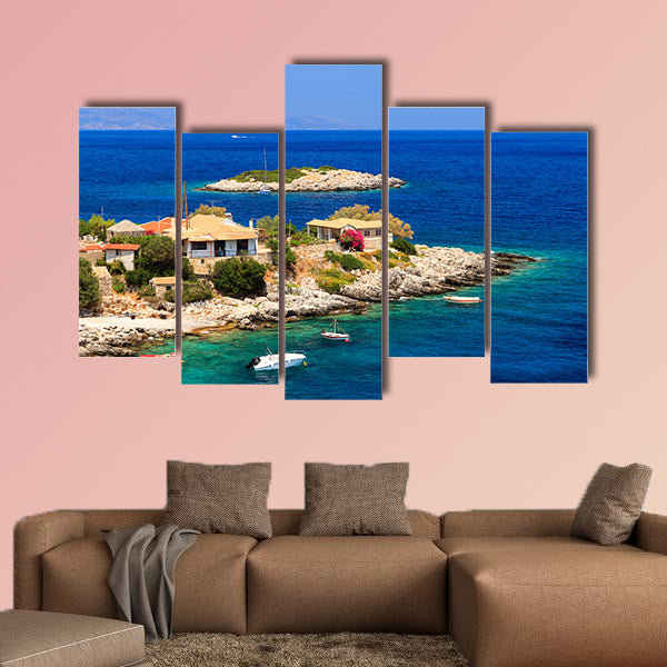 The Idyllic little town at the sea on the island of Zakynthos in summer multi panel canvas wall art