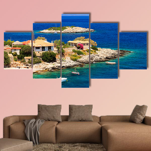 The Idyllic little town at the sea on the island of Zakynthos in summer multi panel canvas wall art