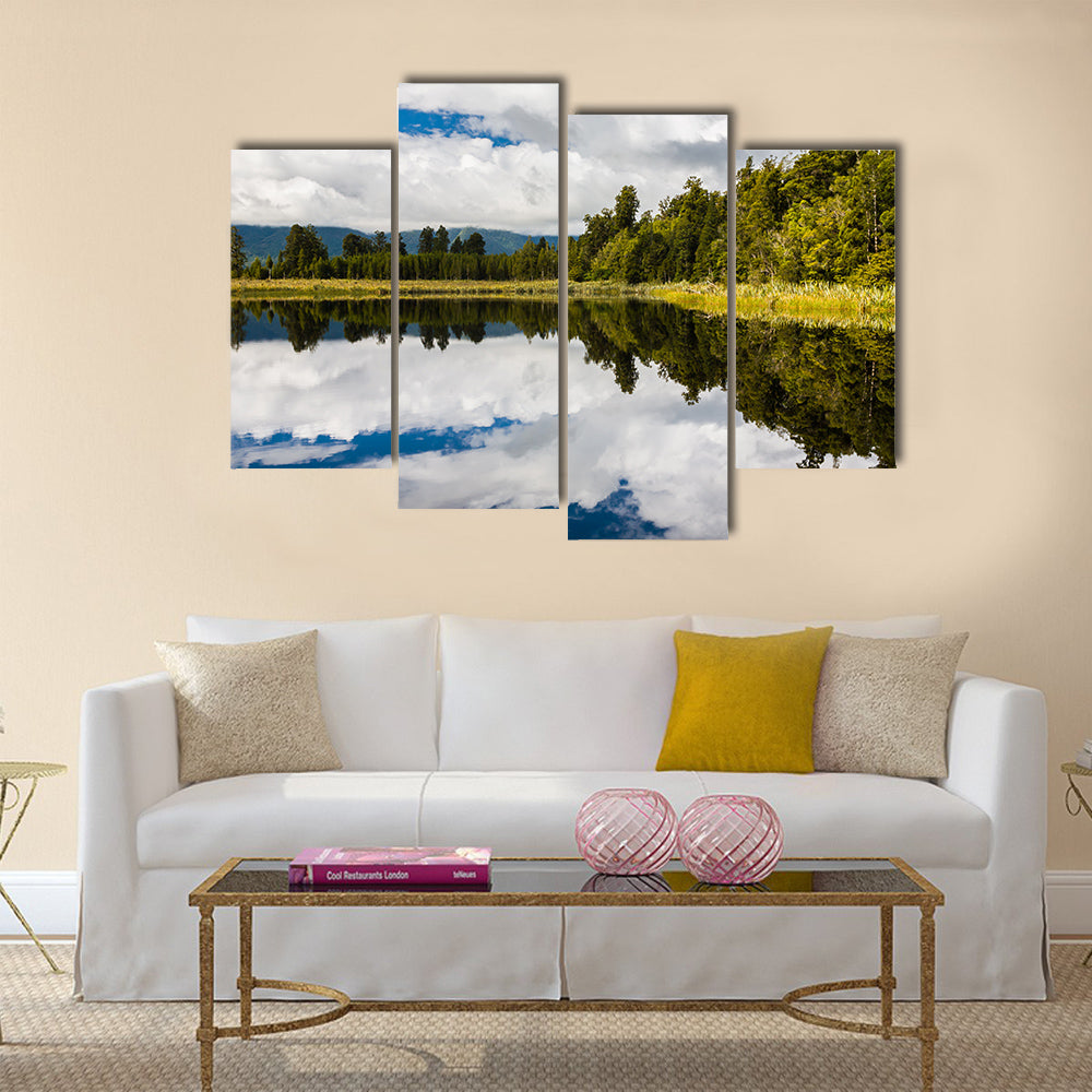 The dramatic reflections on Lake Matheson near Fox Glacier South Island New Zealand multi panel canvas wall art
