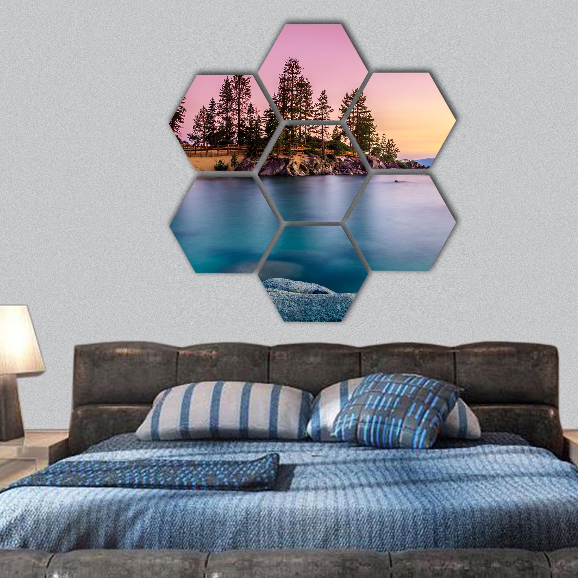 Lake Tahoe hexagonal canvas wall art