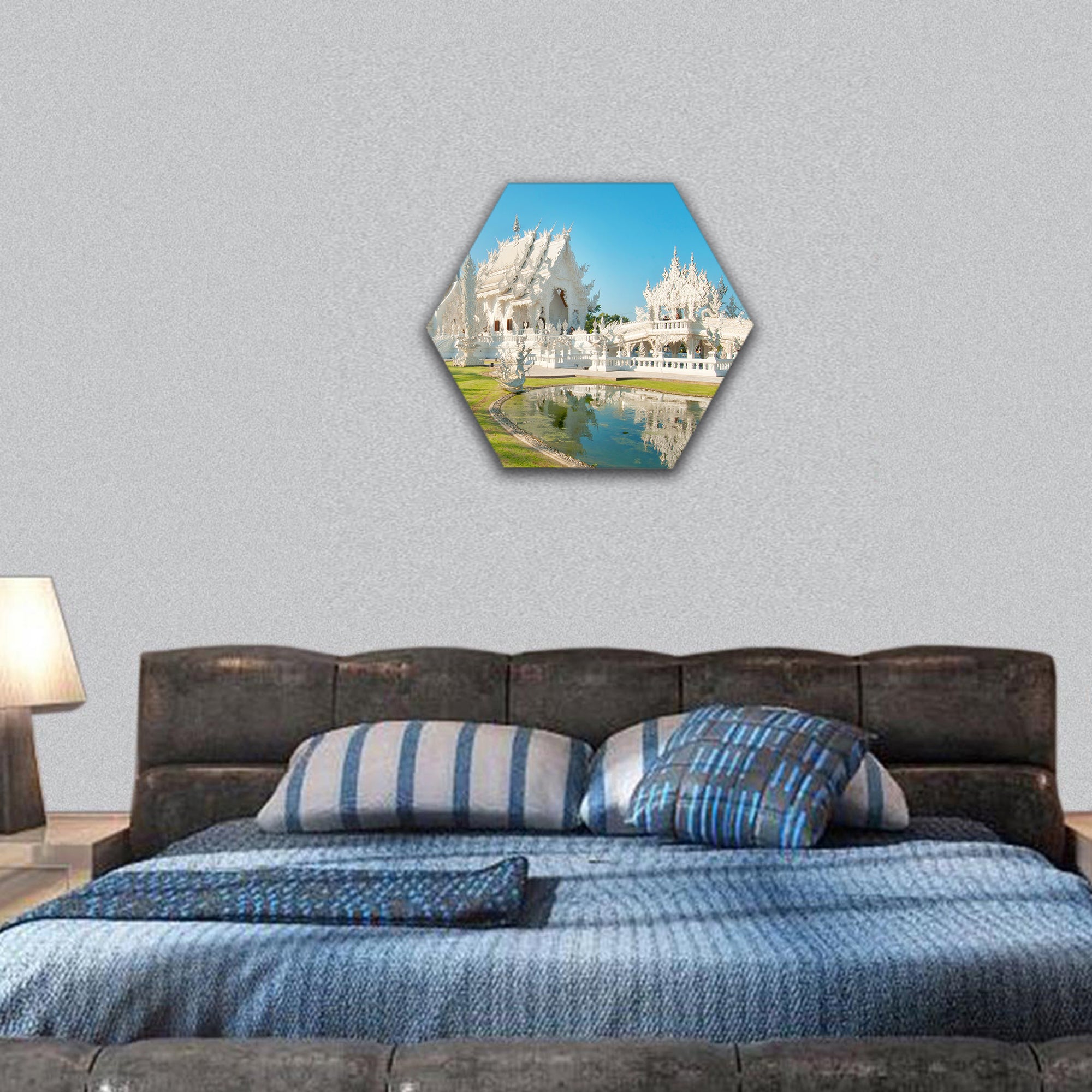 white church in Wat Rong Khun, Chiang Rai province hexagonal canvas wall art