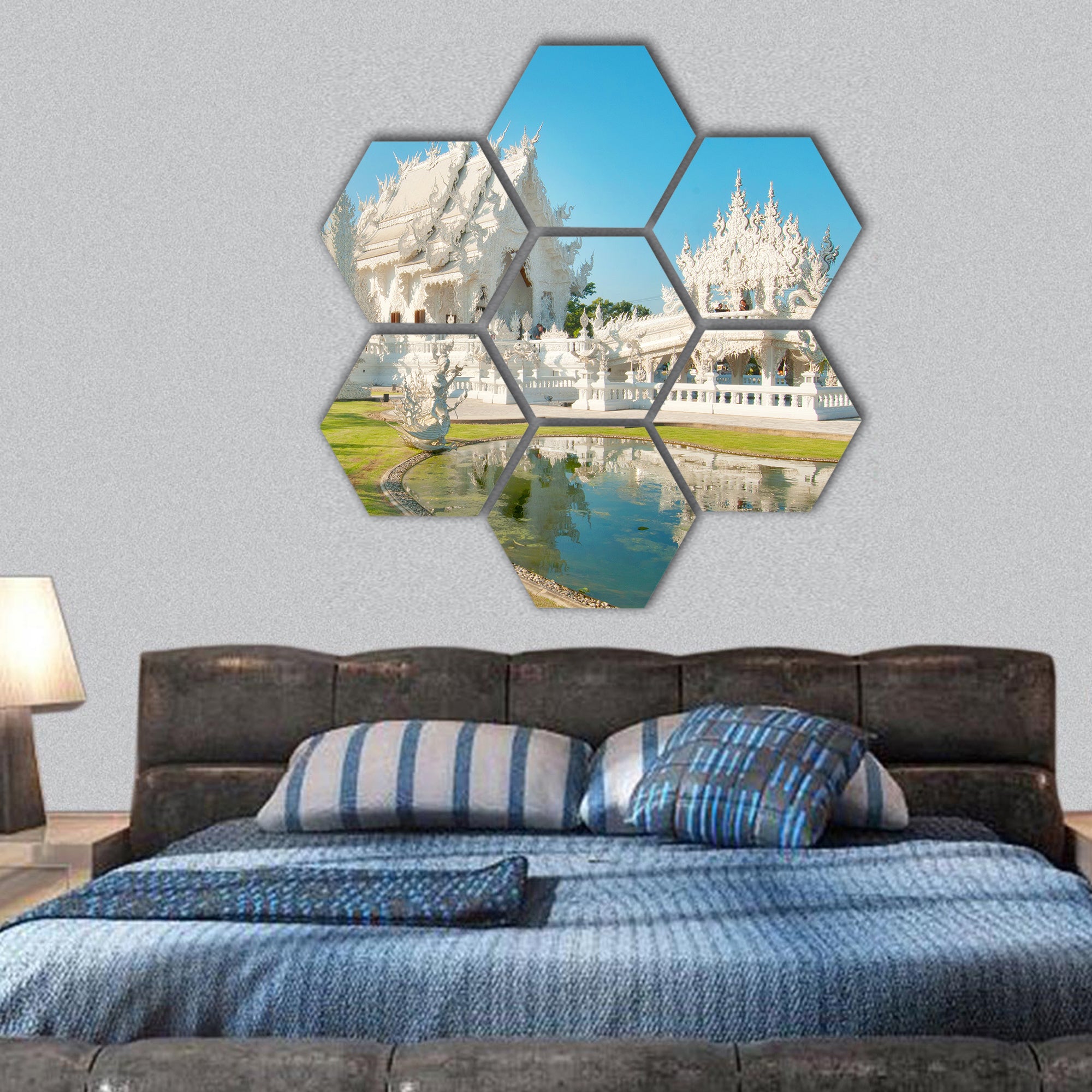 white church in Wat Rong Khun, Chiang Rai province hexagonal canvas wall art
