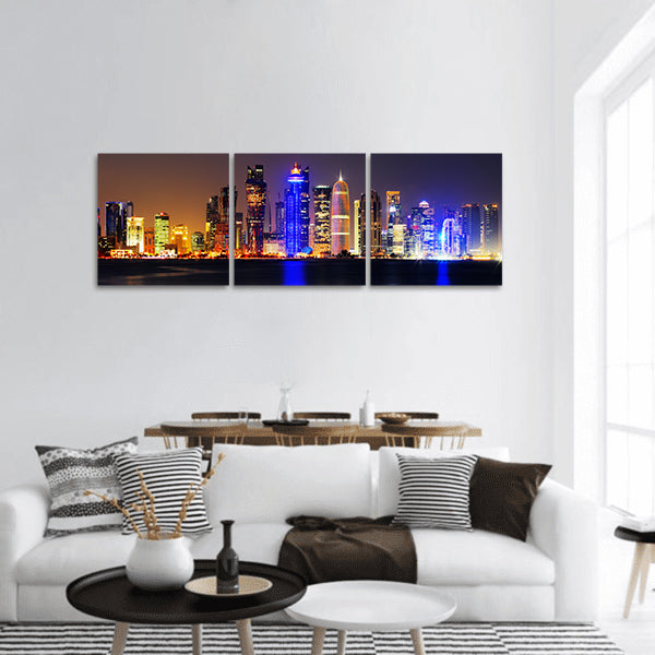 Qatar at Dusk is city skyline of contemporary architecture Panoramic Canvas Wall Art