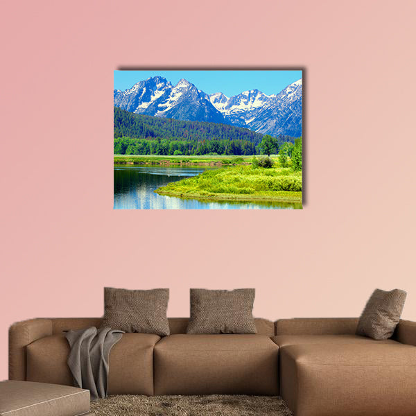 View of Grand Teton National Park over the Snake River Multi panel canvas wall art
