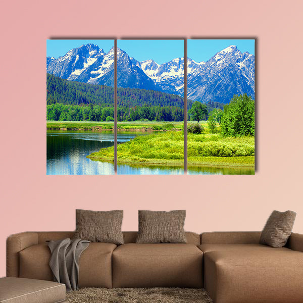 View of Grand Teton National Park over the Snake River Multi panel canvas wall art