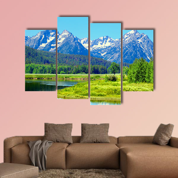 View of Grand Teton National Park over the Snake River Multi panel canvas wall art
