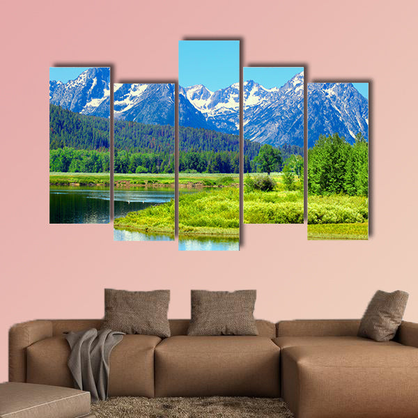 View of Grand Teton National Park over the Snake River Multi panel canvas wall art