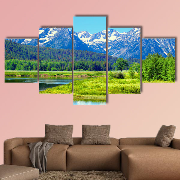View of Grand Teton National Park over the Snake River Multi panel canvas wall art